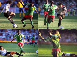 René Higuita jellengzetes elrontott csele, majd a labdavesztés utáni gólöröm Roger Millától